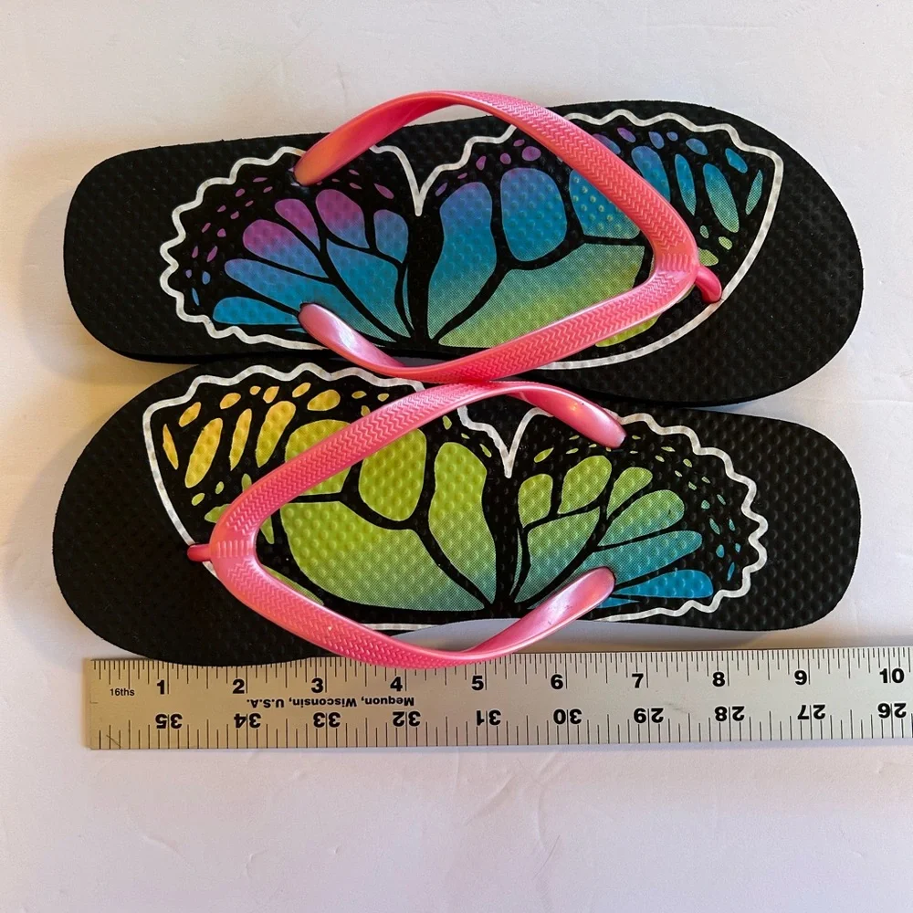 Girl’s Flip Flops Pink size 5 butterfly - Picture 4 of 10